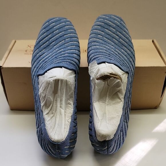 Vivaia NWT Square-Toe Patterned Loafers Blue Textured Slip-On Shoes - Picture 3 of 11
